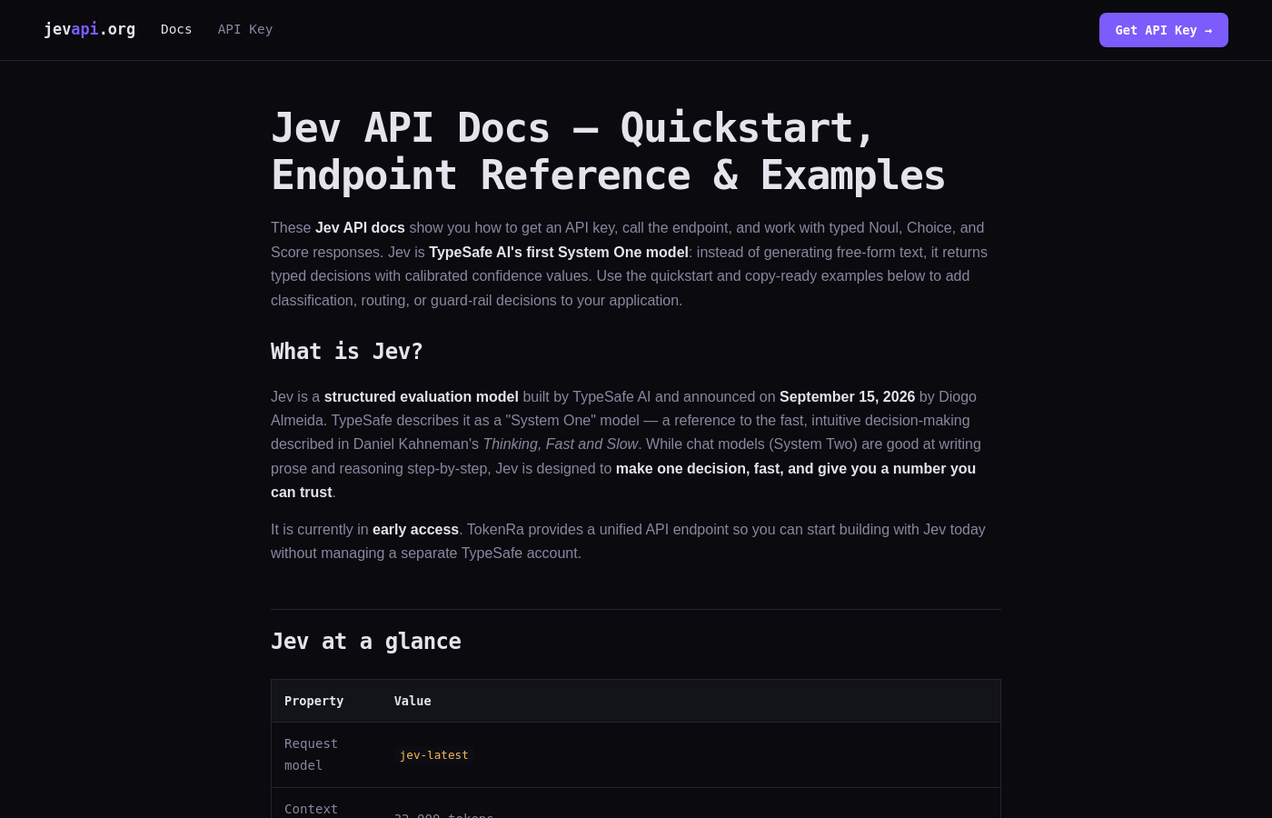 Print da documentação / API Jev