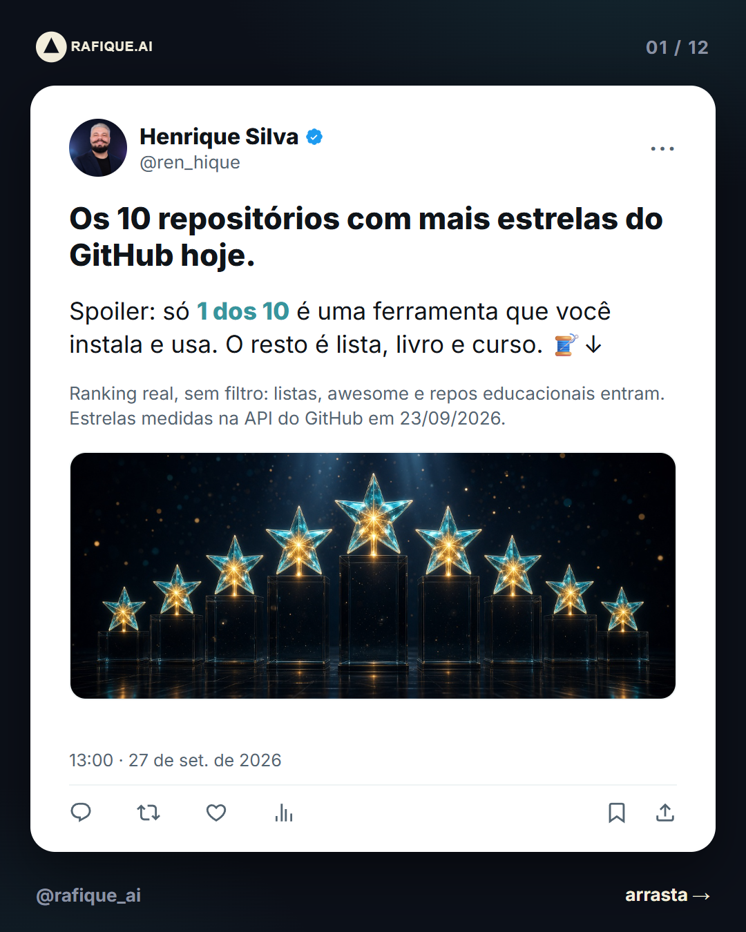 Os 10 repositórios com mais estrelas do GitHub hoje